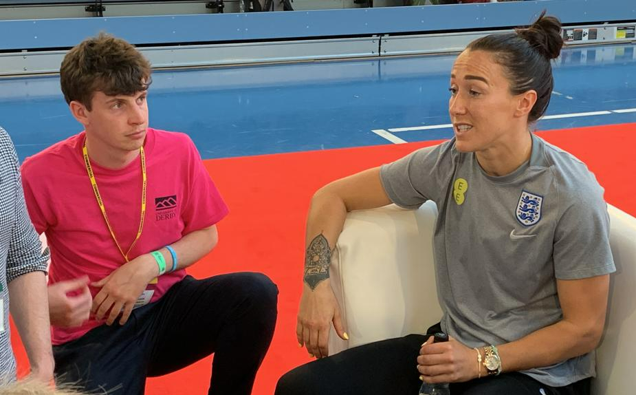 Student Ollie Spencer took part in a group interview with 'The best FIFA Women's Player award' winner Lucy Bronze. ©Peter Lansley